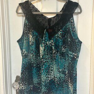 ELLE Women's Sleeveless Top with Lace Neckline-Size XL